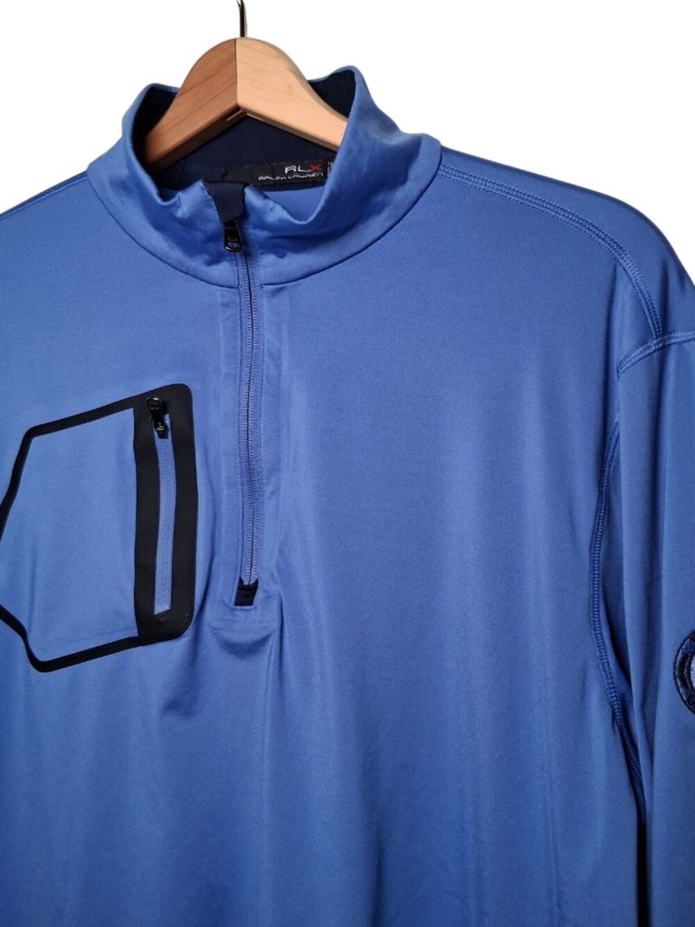 Ralph Lauren RLX Shirt Large Blue Pete Dye Golf Club WV Pullover 1/4 Zip Tech